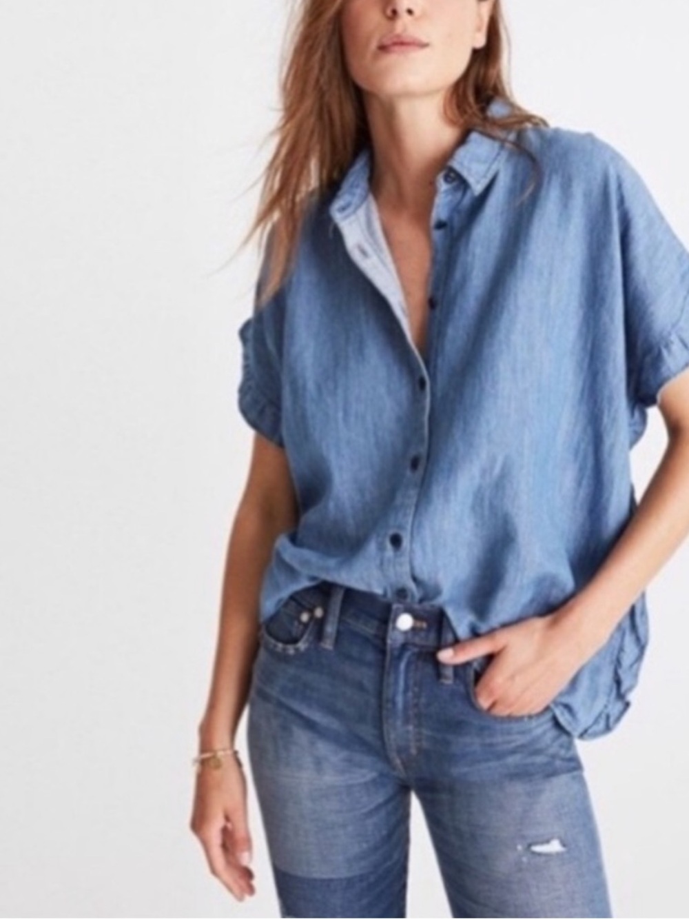 Madewell Denim Ruffle Top